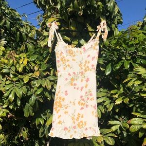 Reformation ivory floral print ruffle mini dress